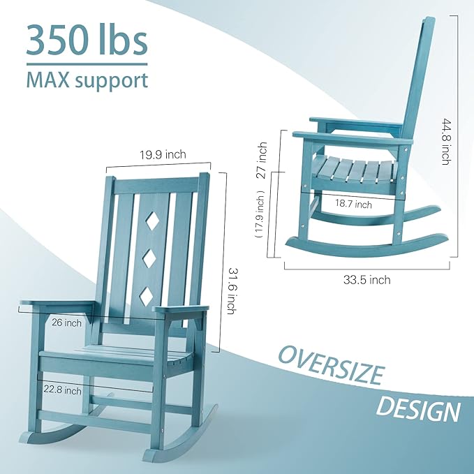Oversized Rocking Chair, Outdoor Rocking Chair for Adults, All Weather Resistant Porch Rocker for Lawn Garden, 350lbs Weight Capacity