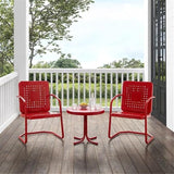 Pemberly Row 3 Piece Metal Outdoor Chair Set, Bright Red Gloss Finish, Retro Patio Furniture, Steel Construction - Photo 3