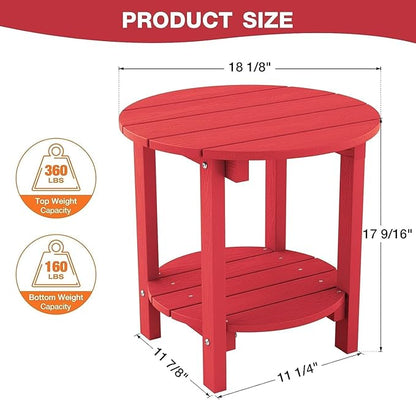 YEFU Adirondack Side Table, 18" Double Outdoor Side Tables Set of 2, Poly Lumber end Table, Weather Resistant for Indoor, Patio, Pool, Porch, Backyard-Red