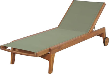 Christopher Knight Home Tristy Chaise Lounge Chair Outdoor, Acacia Wood Frame Sunbathing Pool Lounger, Adjustable Backrest Single Lounge Sofa, Patio Lounge Chaise for Poolside, Green + Natural