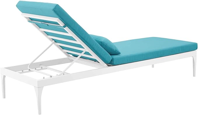 Modway EEI-3301-WHI-TRQ Perspective Cushion Outdoor Patio Chaise Lounge Chair, White Turquoise