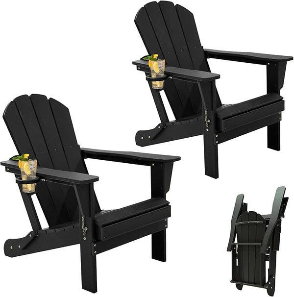 Domi Folding Adirondack Chairs Set of 2, HDPE Adirondack Chair with Cup Holder - Photo 1