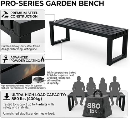 Backless Patio Bench Outdoor Metal Bench, 3.3ft 3.9ft 4.9ft 5.9ft Weatherproof Garden Benches 2-Person Outside Chair for Yard Porch Entryway Sturdy Steel Frame Furniture(Pink,4.9ft)