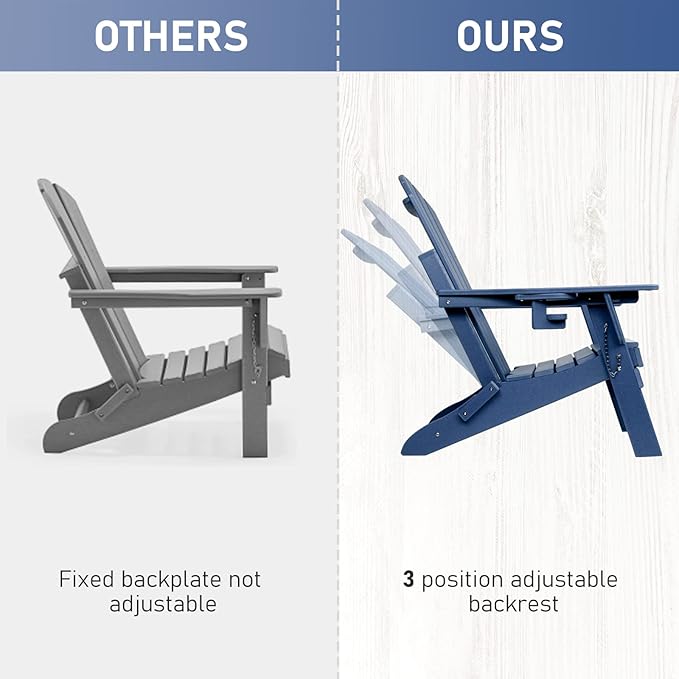 FUNBERRY Folding Adirondack Chair with Adjustable Backrest, HDPE All Weather Fire Pit Chairs with Cup Holder