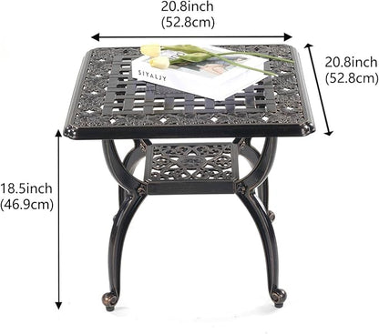 Square Outdoor Coffee Table Set of 2, Cast Aluminum Side Table with Storage,Indoor End Table, All-Weather Bistro Table for Patio Garden Lawn, Bronze