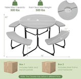 Round Picnic Table for Outdoors, 8 Person Outdoor Picnic Tables & Benches Set with Umbrella Hole - Photo 3