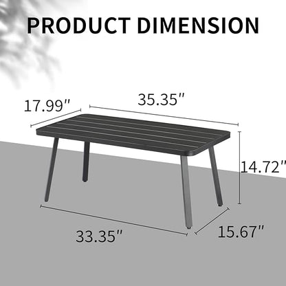 VINGLI Small Steel Outdoor Patio Coffee Table, Weather Resistant Metal Outdoor Large Side Table for Patio Balcony Porch and Living Room, Rectangle, Black (Rectangle)