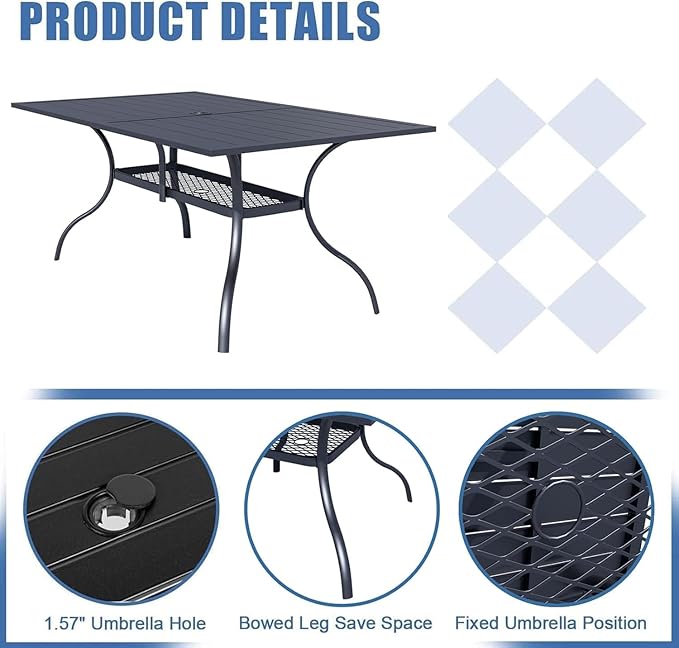 SUNCROWN 7 Pieces Outdoor Dining Set Metal Swivel Cushioned Chairs Patio Furniture Sets with Steel Slat Bistro Table and Brown 10Ft Patio Umbrella for Backyard, Lawn, Garden, Deck, Poolside