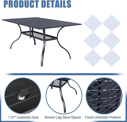 SUNCROWN 7 Pieces Outdoor Dining Set Metal Swivel Cushioned Chairs Patio Furniture Sets with Steel Slat Bistro Table and Brown 10Ft Patio Umbrella for Backyard, Lawn, Garden, Deck, Poolside