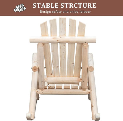 Outvita Wooden Rocking Chair, Fir Log Adirondack Rocker, Outdoor Wood Accent Furniture Lounge Chairs for Garden Patio Backyard Porch (Natural Finish)