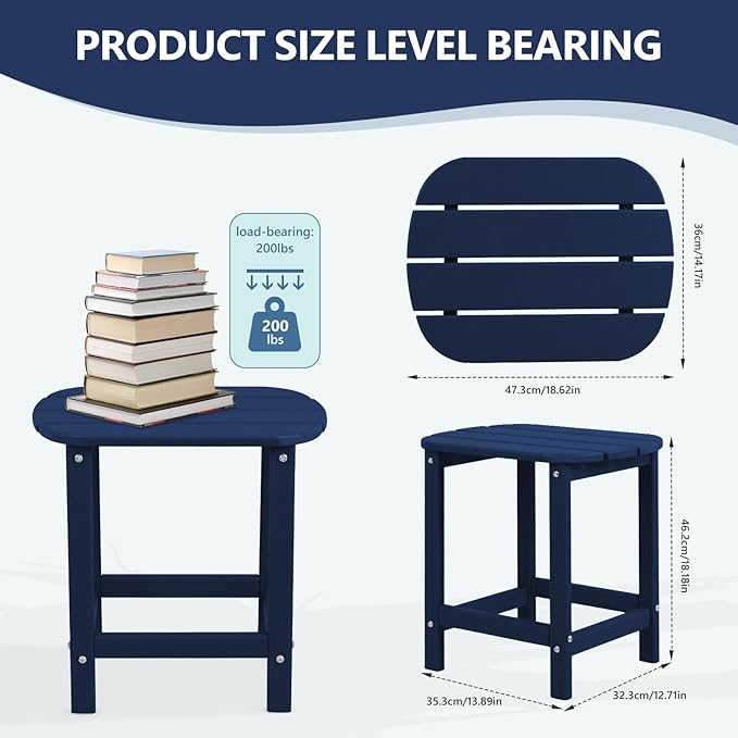 Plawdlik Hdpe Outdoor Adirondack Side Table, Wooden Textured, Set for Patio, Garden, Porch, Pool Composite Patio, Backyard, Bathroom and Indoor, Maintenance & Weather Resistant(Navy Blue)