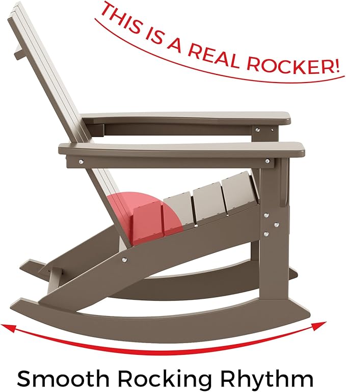 Costaelm Outdoor Adirondack Chair, All Weather Resistant Lawn Chairs Balcony Chair and Fire Pit Chairs, Patio Chair Outdoor Porch Rocking Chair High Back HDPE Poly Lumber, Weathered Wood