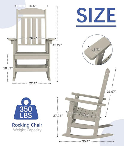 FOOWIN Outdoor Rocking Chair, High Back Patio Rocking Chair, HDPE All Weather Resistant Porch Rocker for Adult, Oversized Rocking Chairs for Garden, Lawn, Indoor & Outdoor Use, Sand