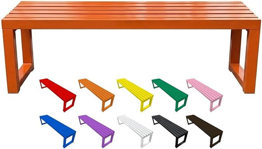 Backless Outdoor Bench, 3.3ft 3.9ft 4.9ft 5.9ft Metal Garden Bench, 880lbs Weatherproof Patio Dining Benches, 2-Person Slatted Seat for Park Porch Yard Deck Lawn(Orange,3.3ft)