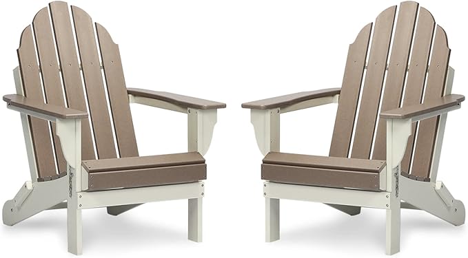 Aoodor HDPE Outdoor All-Weather Folding Adirondack Chair for Patio, Garden, Backyard, Lawn, Fire Pit, Set of 2, Brown