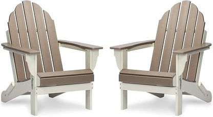 Aoodor HDPE Outdoor All-Weather Folding Adirondack Chair for Patio, Garden, Backyard, Lawn, Fire Pit, Set of 2, Brown