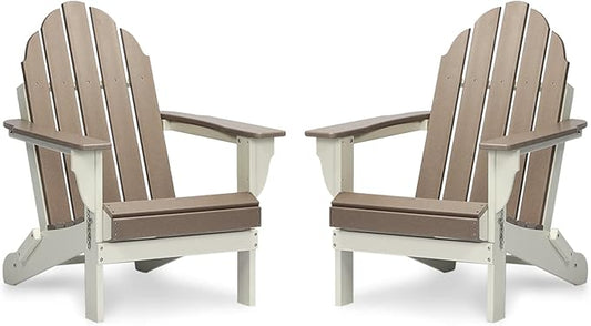 Aoodor HDPE Outdoor All-Weather Folding Adirondack Chair for Patio, Garden, Backyard, Lawn, Fire Pit, Set of 2, Brown