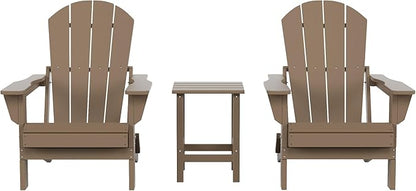 Costaelm 3 piece Patio Set, Outdoor Modern Adirondack Table and Chairs, All Weather Balcony Furniture Set Lounge Firepit Chairs for Outside Deck Garden Lawn Pool, Weathered Wood