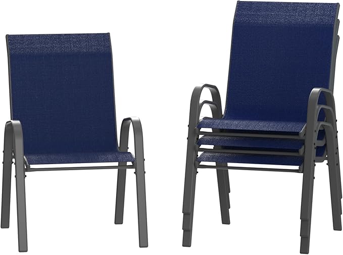 Amopatio Patio Chairs Set of 4, Outdoor Stackable Dining Chairs for All Weather, Comfortable Breathable Garden Outdoor Furniture for Backyard Deck, Blue