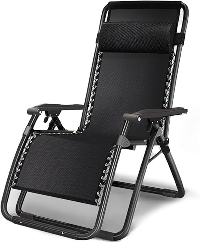 Outdoor Padded Lounge Chair Folding Outdoor Patio Recliner, Anti Gravity Lounger for Backyard w/Headrest, Cup Holder, Side Tray