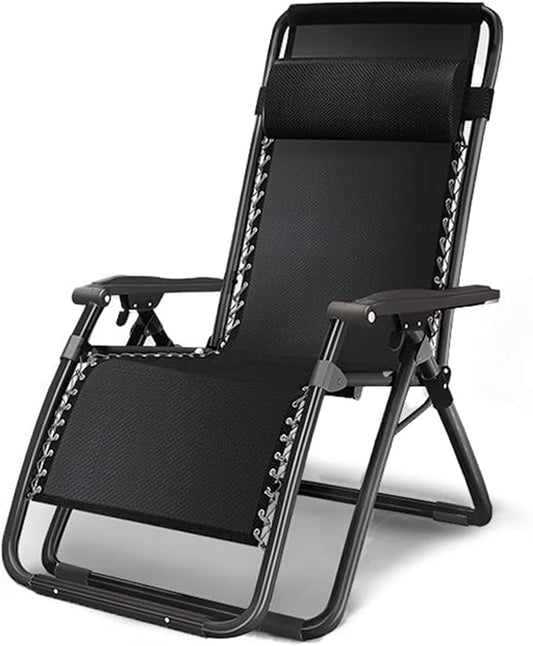 Outdoor Padded Lounge Chair Folding Outdoor Patio Recliner, Anti Gravity Lounger for Backyard w/Headrest, Cup Holder, Side Tray