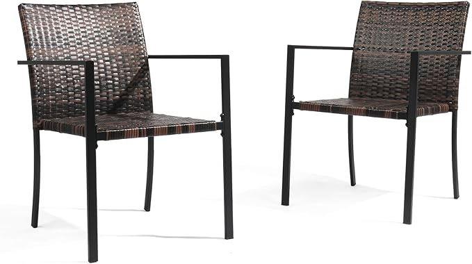 VINGLI Stackable Wicker Chairs Outdoor Dining Chairs Set of 2 - Photo 1