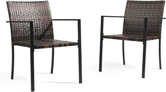 VINGLI Stackable Wicker Chairs Outdoor Dining Chairs Set of 2, All-Weather Patio Ratten Chairs Furniture for Garden Porch Backyard Deck Fire Pit, Capacity 350 lbs