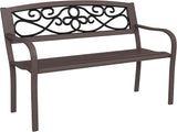 Outsunny 50" Outdoor Bench, Metal Garden Bench with Floral Pattern Backrest, Porch Bench with Slatted Seat for Park - Photo 1
