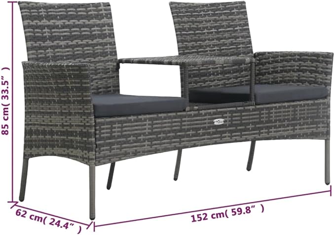 vidaXL Modern 2-Seater Patio Sofa with Tea Table - Weather-Resistant & Lightweight - Poly Rattan Outdoor Furniture Set - Anthracite