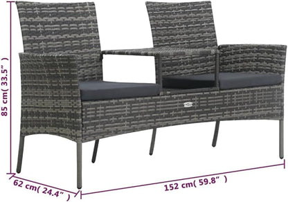 vidaXL Modern 2-Seater Patio Sofa with Tea Table - Weather-Resistant & Lightweight - Poly Rattan Outdoor Furniture Set - Anthracite