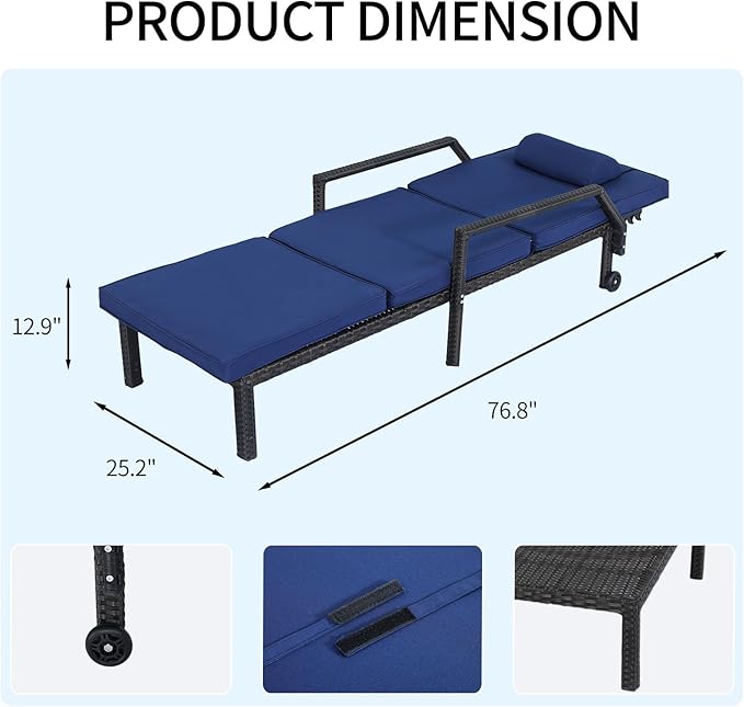 Patio Chaise Lounge – Adjustable Outdoor Lounge Chairs with Cushions & Headrest – All-Weather Rattan Reclining Lounge - Photo 4
