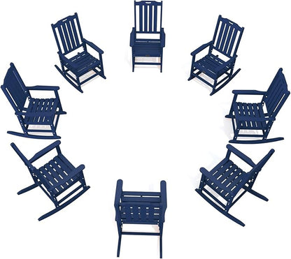 Oversized Rocking Chair Set of 8, Outdoor Rocking Chair for Adults, All Weather Resistant Porch Rocker for Lawn Garden, Navy Blue