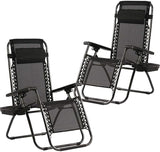 FDW Zero Gravity Chairs Set of 2 Black Lounge Patio Chairs Outdoor Yard Beach with Cup Holders, Black - Photo 1