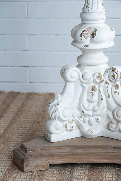 Patio Round Wood Side Table French Country Circle End Table Small Coffee Tables Drink Table with Pedestal Bedside Tables Nightstand for Small Spaces Living Room Distressed White & Wood