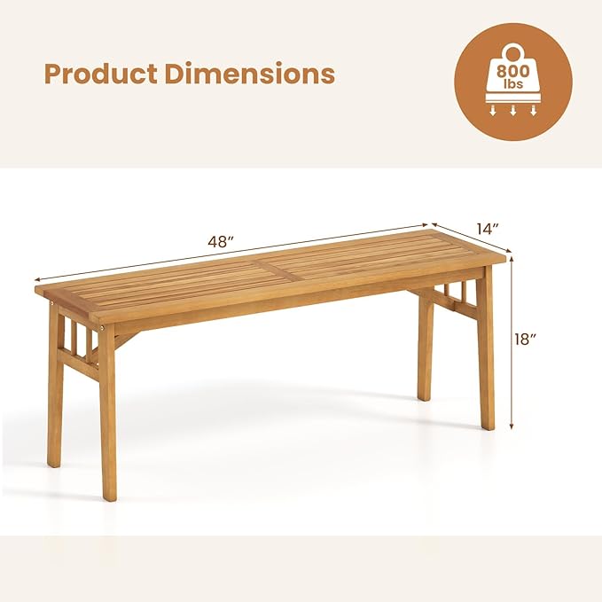HAPPYGRILL Outdoor Acacia Wood Dining Bench, 48” Wooden Bench Patio Furniture for Entryway Garden Poolside Balcony, 800 LBS (2)