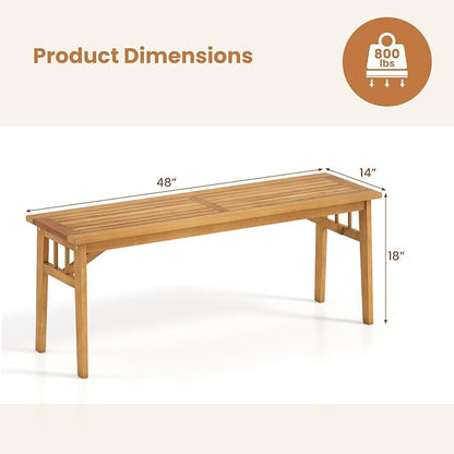HAPPYGRILL Outdoor Acacia Wood Dining Bench, 48” Wooden Bench Patio Furniture for Entryway Garden Poolside Balcony, 800 LBS (2)