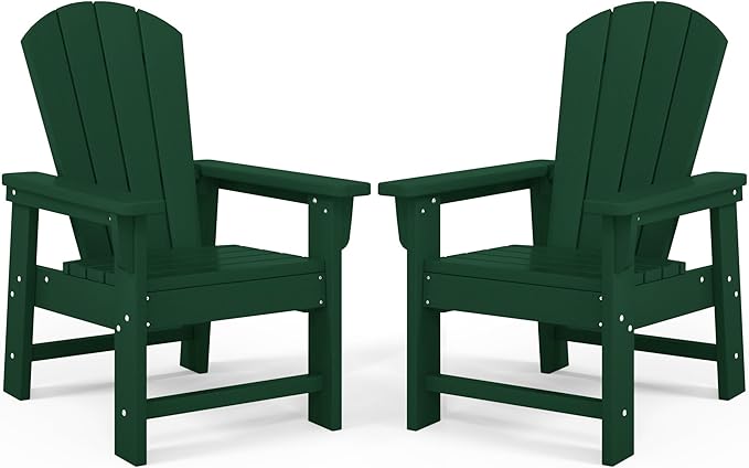 Costaelm Kids Lawn Chair Set of 2, Toddler Outdoor Chair Kids Patio Furniture and Outdoor Children Picnic Activity Baby Adirondack Chairs Set of 2 for Garden, Patio, Backyard & Beach, Dark Green