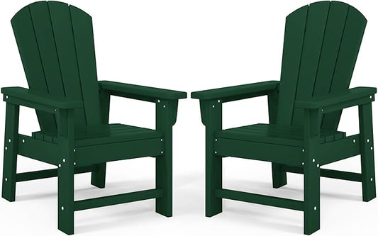 Costaelm Kids Lawn Chair Set of 2, Toddler Outdoor Chair Kids Patio Furniture and Outdoor Children Picnic Activity Baby Adirondack Chairs Set of 2 for Garden, Patio, Backyard & Beach, Dark Green