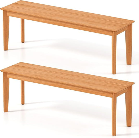 Tangkula 55" Teak Wood Outdoor Bench Set of 2, 3-Person Backless Patio Dining Bench with 880 LBS Weight Capacity, Outdoor Patio Bench Seat for Garden, Front Porch and Backyard
