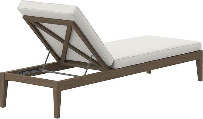 Modway Northlake Teak Outdoor Chaise Lounge Chair in Weathered Gray White – Adjustable Wood Poolside Recliner with All-Weather Cushion