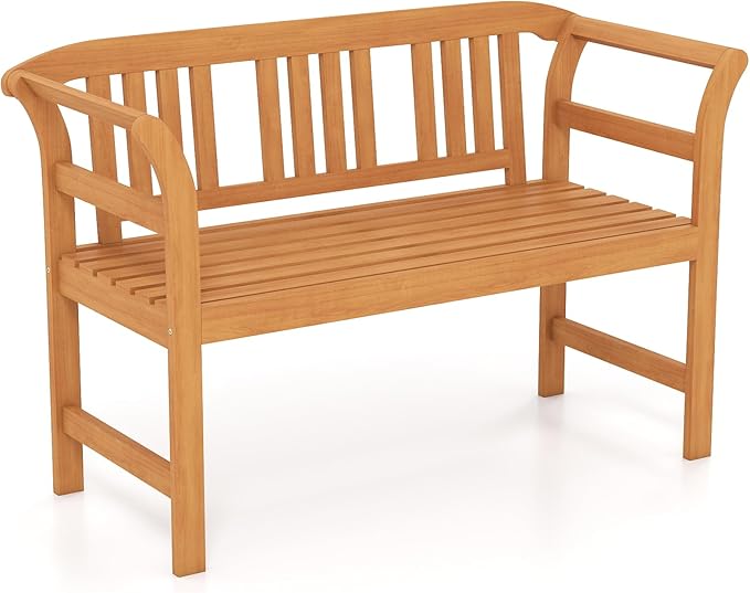 RELAX4LIFE Acacia Wood Outdoor Bench - 2 Person Patio Loveseat with Backrest and Armrests, 47 inch Garden Bench for Porch, Backyard, Lawn and Poolside, 800 lbs Weight Capacity