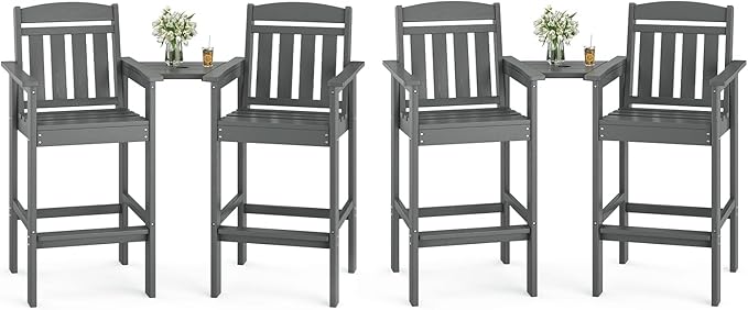 Soohow Tall Adirondack Chairs Set of 4, HDPE Adirondack Bar Stools with Connecting Tray, Bar Height Adirondack Chair Patio Barstool, Ideal All Weather Tall Patio Chair for Balcony, Poolside, Backyard