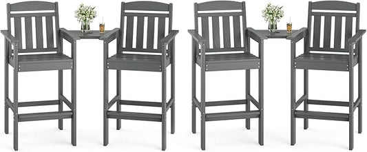 Soohow Tall Adirondack Chairs Set of 4, HDPE Adirondack Bar Stools with Connecting Tray, Bar Height Adirondack Chair Patio Barstool, Ideal All Weather Tall Patio Chair for Balcony, Poolside, Backyard