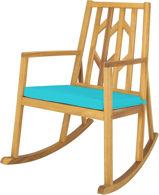 RELAX4LIFE Wooden Rocking Chair Outdoor - Oversized Patio Rocker w/High Backrest, Long Armrest, Removable Soft Cushion, Porch Rocking Chair for Backyard, Garden, Patio Rocking Chair (1, Turquoise)