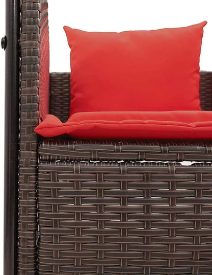 Patio Double Sun Lounger with Roof & Curtains 44.5 lbs Brown Red Synthetic Rattan 2 Person Outdoor Chaise Lounge 17 x 18.3 x 29 in for Garden Poolside Balcony