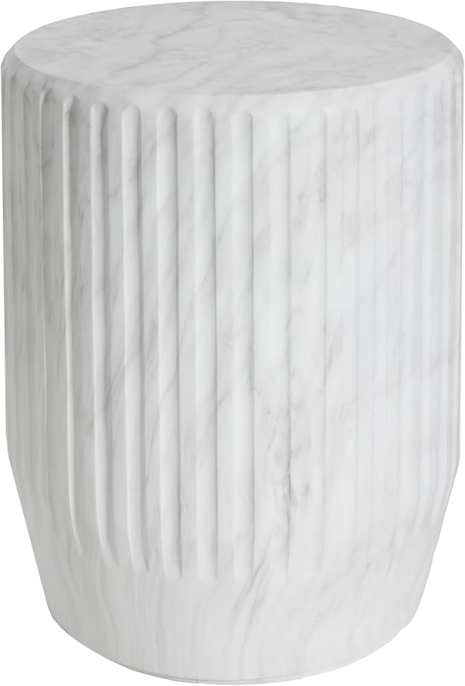 Christopher Knight Home Jayme Lightweight Concrete End Table, Outdoor Cylinder Side Table, Gear-Shaped Accent Garden Stool, Decorative Small Coffee Desk for Balcony Garden Living Room, 18.25" H White