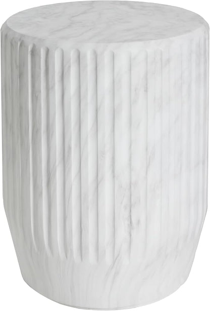 Christopher Knight Home Jayme Lightweight Concrete End Table, Outdoor Cylinder Side Table, Gear-Shaped Accent Garden Stool, Decorative Small Coffee Desk for Balcony Garden Living Room, 18.25" H White
