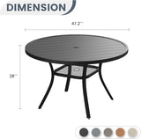 VICLLAX Round Patio Dining Table for 4-6, Outdoor Metal Dining Table with Umbrella Hole for Deck Lawn Garden Backyard - Photo 3