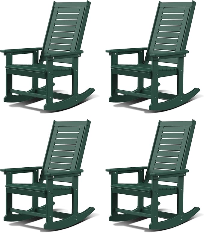 GREENVINES Outdoor Rocking Chairs | Set of 4 | Porch Rocker | HDPE Plastic | Forest | Oversized Rockers | High Back - Photo 1