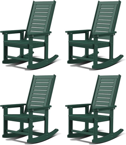 GREENVINES Outdoor Rocking Chairs | Set of 4 | Porch Rocker | HDPE Plastic | Forest | Oversized Rockers | High Back | Big & Tall | Ladder Back | for Patio Outside Backyard Balcony Garden